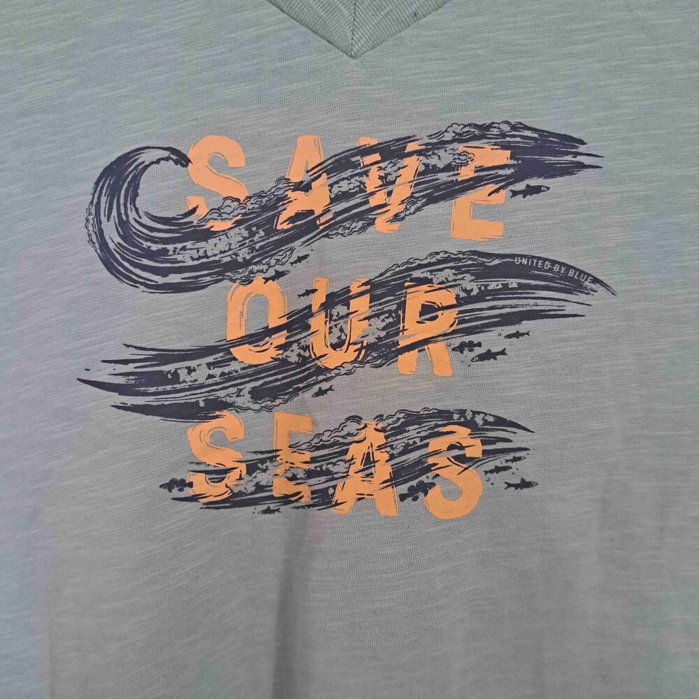 United By Blue Mint Green Save our Seas V-Neck Graphic Tee T-Shirt - Picture 2 of 8
